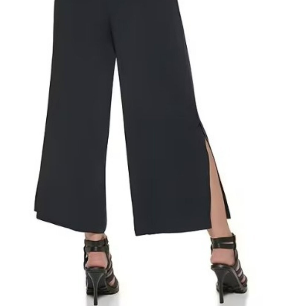 DKNY Black Side-slit crop wide-leg pant, Size 12, NWOT - Picture 3 of 6